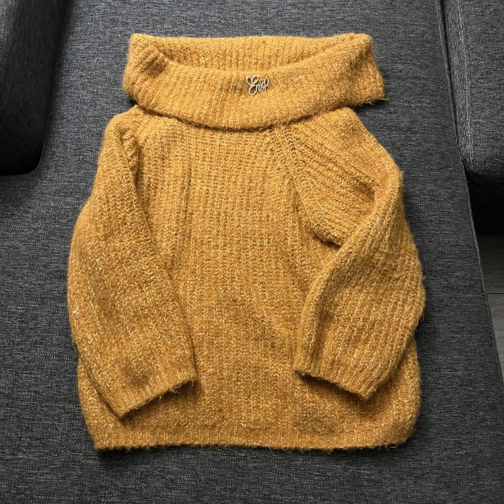 Eleven Sleep Sweater Womens 165/88A Yellow Chunky Knit Cowl Neck Pullover Fuzzy